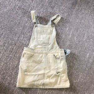 FOREVER 21 distressed denim overalls dress